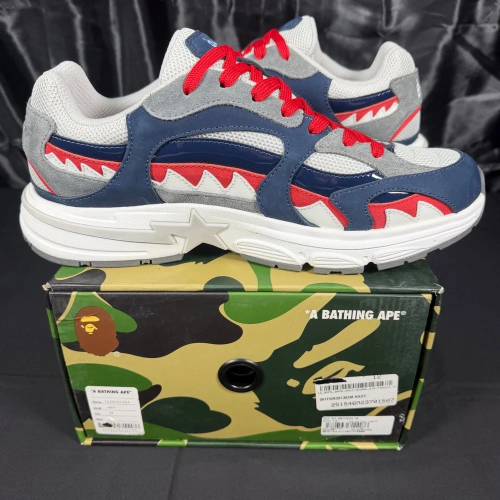 A Bathing Ape Shark Sta France Navy Red White Sneakers 1K20191302 Mens Size 12